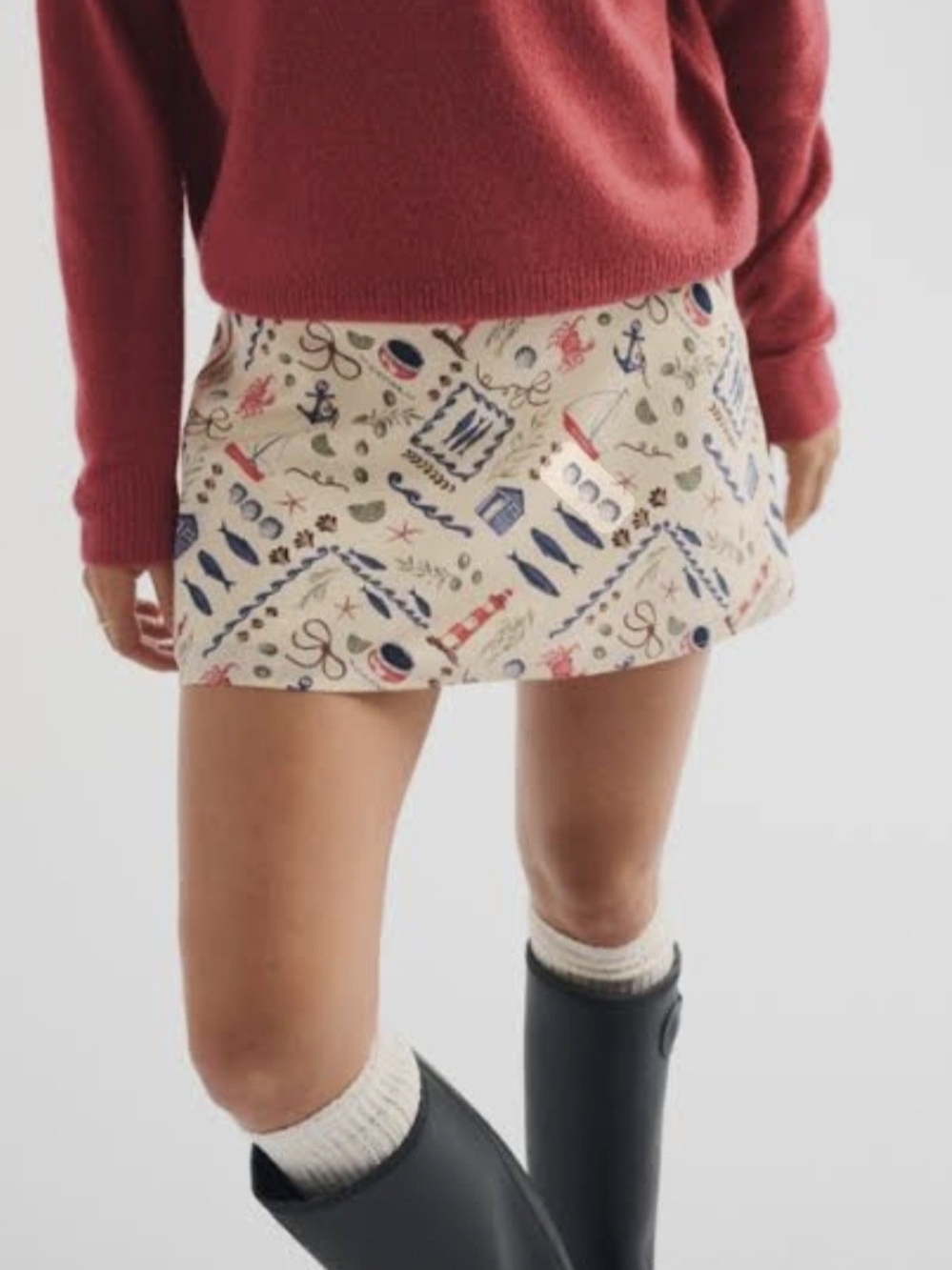 Abercrombie & Fitch Cream Nautical Print Mini Skort